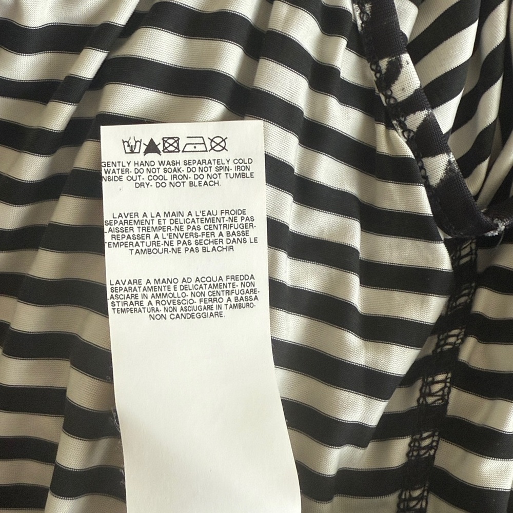 SAVE THE QUEEN Designer Black & White Striped Floral Mesh Open Shoulder Top S - Picture 10 of 13